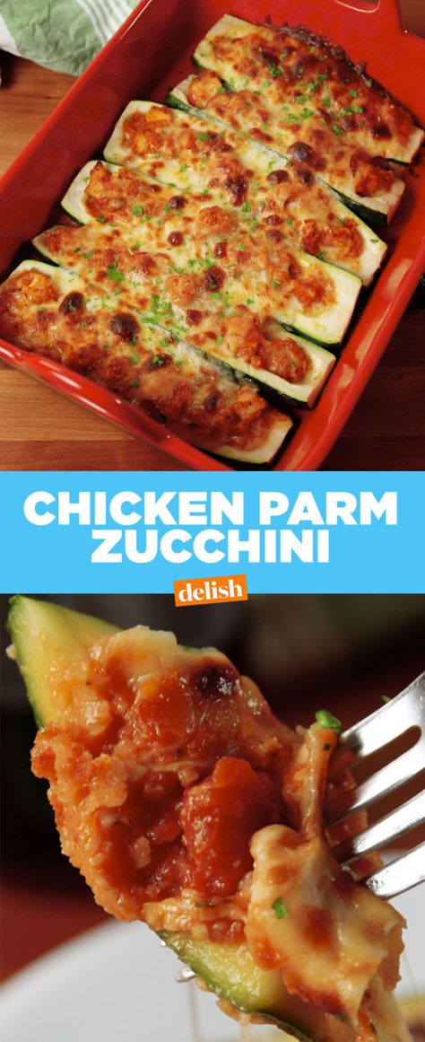 This is cheesy zucchini at its finest. Parm Zucchini, Chicken Parmesean, Zucchini Zoodles, Stuffed Zucchini Boats, Cheesy Zucchini, Stuffed Zucchini, Zucchini Boats, Chicken Parm, Chicken Spaghetti