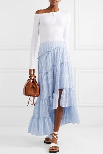 Tiered Skirt Outfit, The Line By K, Line By K, Seersucker Skirt, White Sandals, Tier Skirt, Fashion Lookbook, 3.1 Phillip Lim, Phillip Lim