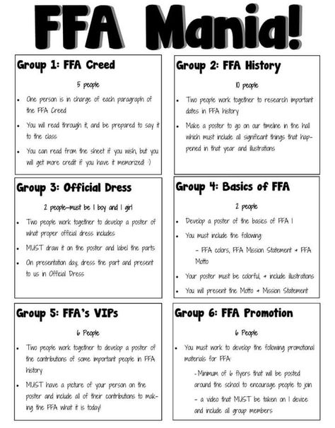 Ffa Scavenger Hunt Ideas, Ffa Greenhand Ideas, Intro To Agriculture Activities, Ffa Activities Middle School, Ffa Lesson Plans, Ffa Greenhand Activities, Ffa National Convention Packing List, Ffa Dress Up Days, Agriculture Teacher Classroom