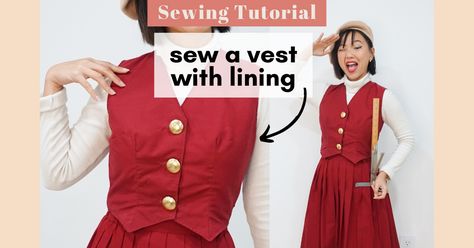 How to sew a lined vest (+ draft your own pattern) — Gwenstella Made Fitted Vest Pattern, Waist Coat Sewing Pattern, Woman Vest Pattern, How To Make A Vest Out Of A Tshirt, Vest Patterns For Women Sewing Free, Free Waistcoat Pattern Sewing, Waistcoat Sewing Pattern Free, Sewing A Vest, Sewing Vest Pattern