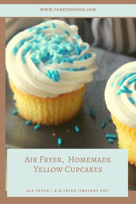 Air Fryer Cupcake Recipes, Airfryer Cupcakes, Air Fryer Cupcake, Air Fryer Cupcakes, Air Fryer Muffins, Desserts Vanilla, Box Cake Recipe, Air Fryer Blueberry, Air Fryer Desserts