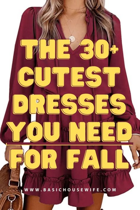 30+ Must-Have Long Sleeve Casual Dresses for Fall | Basic Housewife Fall Dress Looks For Women, Cute Fall Dress Outfits Casual, Cute Fall Tops For Women, Fall 2023 Casual Dresses, Women Fall Dresses Outfits, Women's Fall Dresses, Casual Party Dress Outfit, Dresses For The Fall, Fall Party Dresses