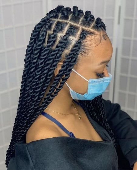 Cute Twist Braids Hairstyles, Twisted Box Braids Hairstyles, New Hair Braids Styles, Big Long Twist Braids, Twists Long Braids, Box Twist Braids Black Women, Twist Long Braids Hairstyles, Black Hairstyles Twist Braids, Big Twisting Braids