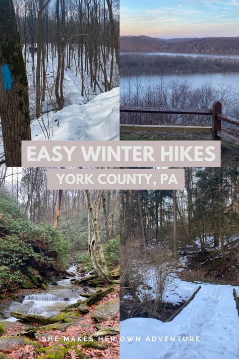 Favorite Easy Dog Friendly Winter Hikes in York County, PA – SHE MAKES HER OWN ADVENTURE Susquehanna River, York County, Beautiful Hikes, Spring Valley, York Pa, Lancaster County, Winter Hiking, Trail Maps, Winter Scenes