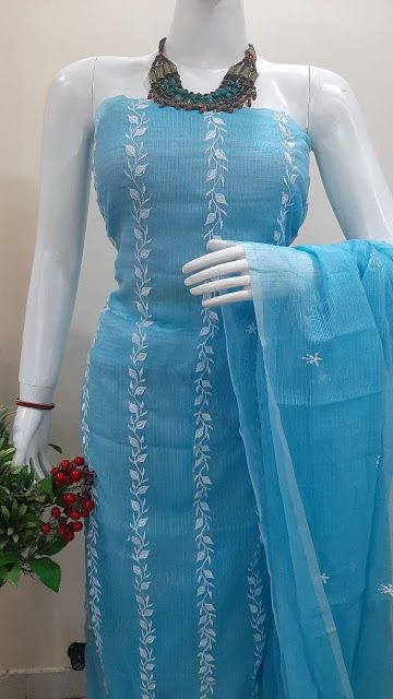 Dress Materials Designs Latest, Dress Materials Indian Cotton, Churidar Material, Cotton Embroidery Dress, Pure Cotton Dress Materials, Cotton Dress Indian, Kalamkari Dresses, Dresses Materials, Pure Chiffon Sarees