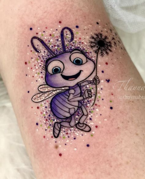 Troll Tattoo Ideas, Disney Glitter Tattoo, Funko Pop Tattoo, Glitter Tattoos Real, Monsters Inc Tattoo, Disney Inspired Tattoos, Brain Tattoo, Pretty Henna, Cute Tats