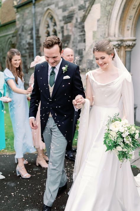 Confetti raining down on Phillipa Lepley bride and her groom in traditional morning suit by Favourbrook. Imogen Xiana Photography. Groom Morning Suit, Morning Suit Wedding, White Groom Suit, Wedding Morning Suits, Phillipa Lepley, Anthony Chapel, Morning Suit, Morning Coat, Morning Suits