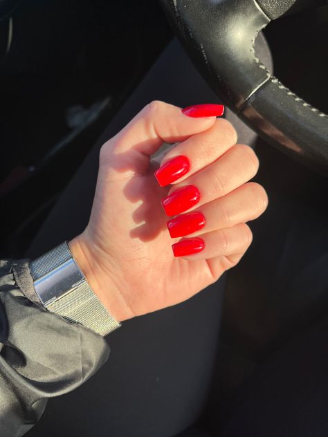 Sqaure Nails, Cute Red Nails, Long Red Nails, Red Gel Nails, Bright Red Nails, Red Liquid, Plain Nails, Red Acrylic Nails, Simple Gel Nails