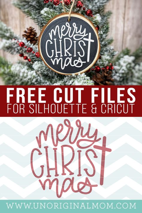 Wooden Ornament Ideas Cricut, Hand Lettered Ornaments Diy Christmas, Cricut Wood Ornament Ideas, Cricut Ornaments Vinyl Lettering, Christmas Ornaments Vinyl Cricut, Wood Slice Ornament Ideas Cricut, Christmas Svgs For Ornaments, Wood Slice Ornament Svg Free, Christmas Svg Files Free Ornaments