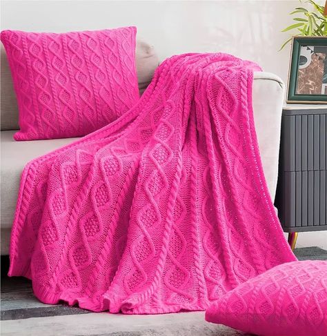 Homiest Hot Pink Cable Knit Throw Blanket 60 x 80 Inch, Twin Lightweight Blanket Acrylic Knitted Throw Blanket with Diamond Texture, Soft & Cozy Blanket Decorative Throw Blanket for Couch Bed Sofa : Amazon.co.uk: Home & Kitchen Knitted Throw Blanket, Cable Knit Throw Blanket, Couples Blanket, Pink Throw Blanket, Diamond Texture, Cable Knit Throw, Decorative Throws Blanket, Pink Throw, Pink Throws