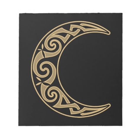 Celtic Crescent Moon Memo Pad | Zazzle Celtic Moon Design, Celtic Sun And Moon, Celtic Moon Tattoo, Celtic Moon, Celtic Artwork, Pomegranate Art, Cool Symbols, Galaxy Tattoo, Moon Tattoo Designs