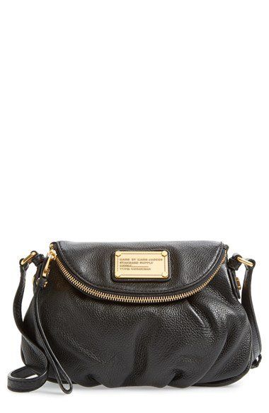 MARC BY MARC JACOBS 'Classic Q Natasha - Mini' Crossbody Flap Bag | Nordstrom Pleated Bag, Tom Ford Makeup, Nixon Watch, Marc Jacobs Handbag, Black Leather Purse, Marc Jacobs Bag, Black Leather Bags, Metal Logo, Mini Crossbody