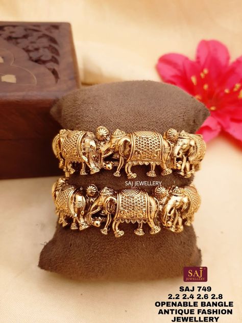 Elephant Bangle, Wedding Jewelry Sets Bridal Jewellery, Bridal Jewellery Earrings, Indian Wedding Jewelry Sets, Neck Pieces Jewelry, Antique Necklaces Design, Gold Earrings Models, Antique Jewellery Designs, Fancy Jewellery Designs