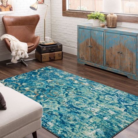 Bungalow Rose Dorothyann Abstract Tufted Teal Area Rug & Reviews | Wayfair Teal Rugs In Bedroom, Teal Rug Living Room, Teal Room, Bright Bedroom, Diy Rugs, Brighter Bedroom, Teal Rug, Treasure Coast, Turquoise Rug