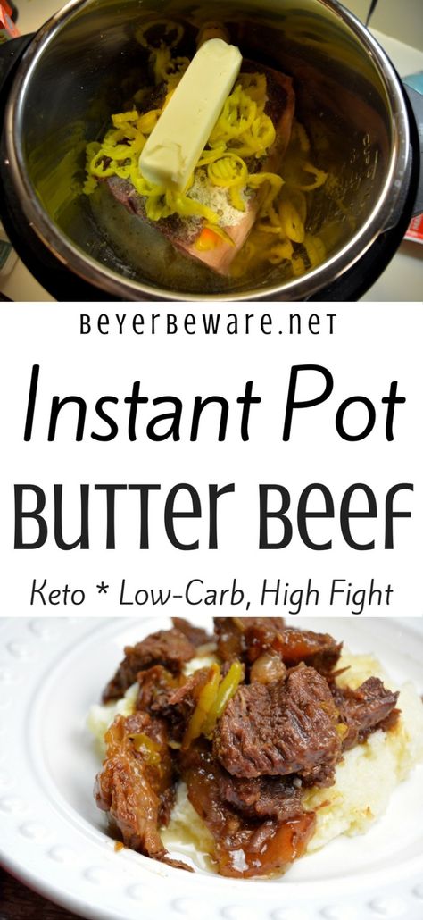 instant-pot-butter-beef-pin-1 Butter Beef, Pot Butter, Healthy Hamburger, Instant Food, Over Mashed Potatoes, Roast Beef Recipes, Low Carb Diets, Carb Cycling, Beef Recipe