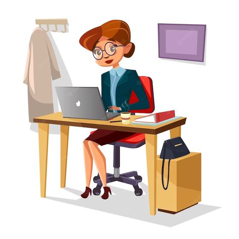 Gerente de mujer de dibujos animados trabajando en equipo portátil en la mesa. | Vector Premium Professional Purse, Woman Manager, Work Wallpaper, Graphing Quadratics, Homeschool Diploma, Table Vector, Chemistry Posters, Job Pictures, Infographic Design Process