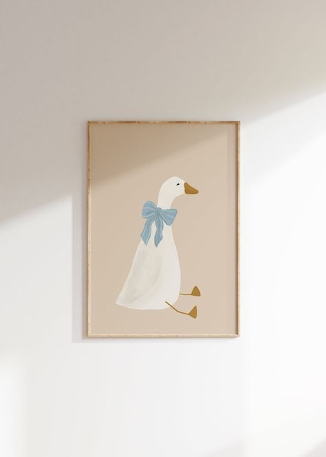 ThelilDillsShop - Etsy Canada Blue Coquette Room, Goose Poster, Gender Neutral Kids Room, Cute Goose, Beige Nursery, Blue Coquette, Coquette Room Decor, Coquette Room, Nursery Room Inspiration