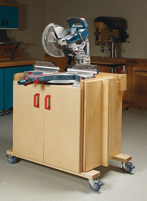 Heavy-Duty Miter Saw Station | Woodworking Project | Woodsmith Plans Mobile Miter Saw Station Plans, Mobile Mitre Saw Station, Miter Saw Cart, Miter Saw Station Mobile, Mobile Miter Saw Station, Miter Saw Station Plans, Mitersaw Station, Miter Saw Bench, Miter Saw Stand Plans