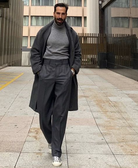 Gray Overcoat Men Outfit, Black And Grey Outfit Men, Gray Jacket Outfit, Grey Wool Coat Outfit, Overcoat Outfit, Grey Jacket Outfit, Grey Coat Outfit, Wool Coat Outfit, Long Coat Outfit