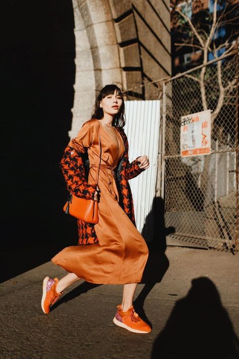 SUSTAINABLE AND CHIC | WHIMSY + ROW | Natalie Off Duty | Bloglovin’ Natalie Off Duty, Fall Flannel, Solid Color Dress, Madly In Love, Street Style Inspiration, Orange Dress, Best Fashion, Fashion Bloggers, Recycled Fabric