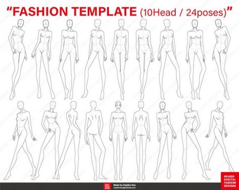 FASHION FIGURE TEMPLATES (10 Head / 24 poses) for Fashion illustration Fashion croquis Fashion fla #figuredrawing #figure #drawing #sketchbook Poses For Fashion Illustration, Poses For Fashion, Figure Template, Fashion Illustration Template, Silhouette Mode, Fashion Model Drawing, Croquis Fashion, Fashion Figure Templates, Fashion Illustration Poses