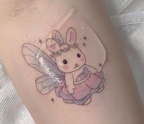 Calico Critters Tattoo, Calico Critter Tattoo, Fairy Bunny, Tattoo Tiktok, Soft Tattoo, Bunny Tattoo, Artsy Tattoos, Calico Critter, Bunny Tattoos