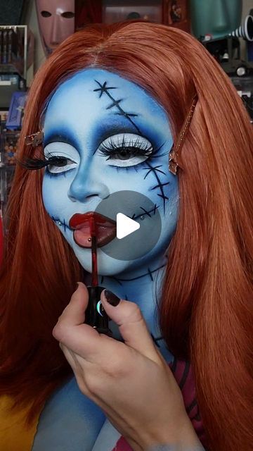 Sydney Nicole Addams on Instagram: "The makeup I did for my Sally photoshoot 🍂📍 So excited to share these photos with you later this month! 🎃 The Nightmare Before Christmas is a movie so dear to my heart, I have always wanted to create a full cosplay of Sally & capture photos that scream Fall! 🍂 • 🍁 Sally dress @funcostumes • Link in bio for 15% off their site! 🍁 Wig @powderroomd 🍁 Deadly Night Shade jar @spirithalloween • ✨️ @plouise_makeup_academy 0 Base & Blue Base • Discount code "sydneynicole10" 🍂 ✨️ @roseglamboutique This is Halloween Palette ✨️ @kimchichicbeauty Sapphire Blue Palette & The Most Concealer in Solid White • Discount code "sydneynicole" 🍂 ✨️ @mehronmakeup Paradise AQ Paints Palette ✨️ @wetnwildbeauty Zombie Contour Duo ✨️ @sugarpill Pro Pan Eyeshadow Palette ✨️ Sally Face Makeup Halloween Costumes, Sally Make Up Nightmare Before Christmas, Sally Makeup Tutorial, Barrel Makeup Nightmare Before Christmas, Sally Nightmare Before Christmas Makeup Tutorials, Sally Nightmare Before Christmas Makeup Easy, Easy Sally Halloween Makeup, Sally Makeup Halloween Kids, Sally Face Makeup Tutorial