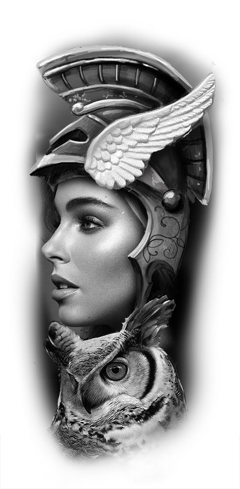 Athena Realism Tattoo, Female Greek Warrior Tattoo, Athena Warrior Goddess Tattoo, Athena And Owl Tattoo Design, Black And Grey Lady Face Tattoo, Athena Tattoo, Female Warrior Tattoo, Greek God Tattoo, God Tattoo