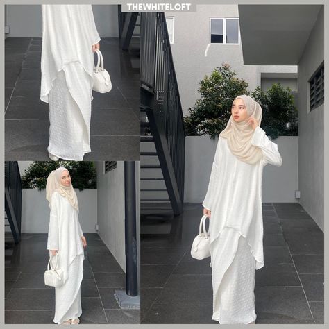 Malaysian Fashion Outfits, Bridesmaid Baju Kurung Ideas, Fesyen Baju Raya 2023, Baju Kurung Moden Style Simple, Raya Outfit Hijab, Baju Kurung Ideas, Baju Kurung Style, White Baju Kurung, Raya Outfit Ideas