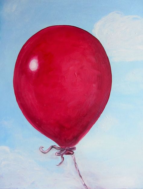 "Loved"  Original oil painting - Kimberly Holback Bright Red balloon with a strong ribbon. Balloon Oil Painting, Balloon Drawing Realistic, Ballon Paintings, Lilypad Art, Ballon Painting, Balloons Painting, Cat Clown, Stuff To Paint, Floating Balloons