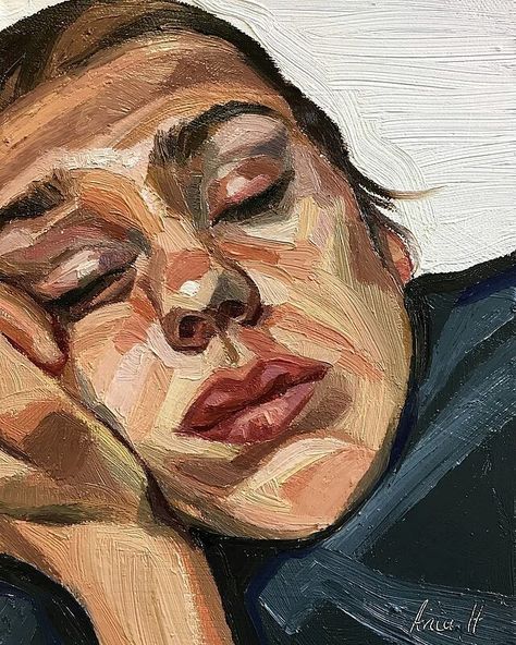 "10-Minute Nap" - Ania Trojanowska Hobson {figurative art female head woman face portrait texture painting} aniahobson.com Gcse Art Sketchbook, Soyut Sanat Tabloları, Art Folder, Tableau Art, Beauty Illustration, Arte Sketchbook, Painting Art Projects, Pencil Art, Art Drawings Sketches