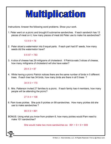 Summer Multiplication Word Problems for 3rd Grade | Woo! Jr. Kids Activities Multiplication Story Problems 3rd, Division Sums For Grade 3, Multiplication Word Problem Worksheets, Simple Word Problems, Word Problems 3rd Grade, Basic Math Worksheets, Teaching Word Problems, Maths Notes, Multiplication Worksheet