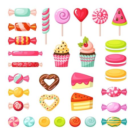 Sweet Illustration Candy, Candies Illustration, Candy Vector, Candy Illustration, Donut Sticker, Celebration Food, Candy Drawing, Candy Card, Candyland Cake