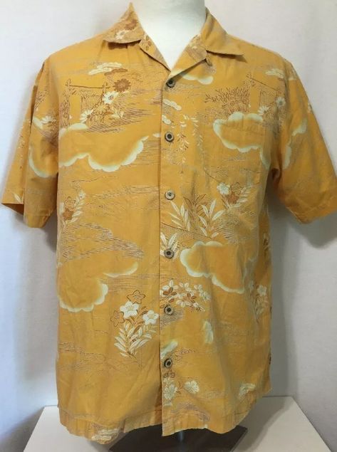 Tommy Bahama Camp Shirt Yellow with Floral Pattern Cotton Men's Size Medium | eBay Selling Tips, Online Selling, Tropical Shirts, Sharp Dressed Man, Camp Shirt, Camping Shirt, Shirts For Men, Mens Clothing, Tommy Bahama