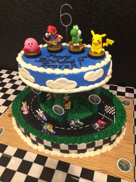 Mario / smash brothers birthday cake Smash Brothers Cake, Smash Bros Cake, Super Smash Bros Cake, Brothers Birthday Cake, Mario Smash, 7 Birthday, Super Mario Birthday Party, Mario Birthday Party, Super Mario Birthday