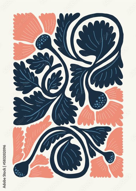 Art Deco Floral Pattern, Plant Branding, Abstract Botanical Art, Abstract Elements, Folk Art Flowers, Floral Poster, Floral Abstract, Book Art Diy, Clay Art Projects