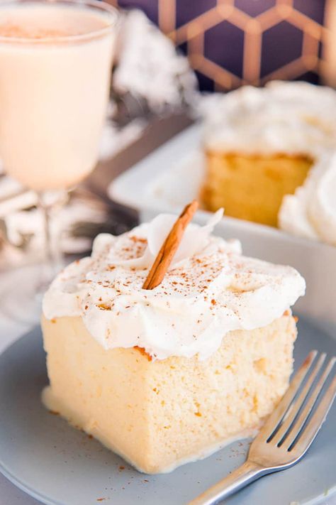 Coquito doesn't have to be confined to a drinking glass. Check out these amazing coquito recipes for more ideas on how to incorporate this delicious Puerto Rican drink in your foods and drinks. #coquito #coquitorecipes #coquitodessert #coquitocookies #coquitocheesecake #cheesecake #cookies #dessert #cake #treslechesrecipe #PuertoRicanChristmas #tresreyes #coquitorecipe #coquitopuertorriqueno #PuertoRicanrecipes #PuertoRicanholidaydrink #eggnog #ponche #holidaydrink #coconut #rumdrinks Coquito Tres Leches Cake, Eggnog Dessert, Coquito Recipe, Tres Leches Cake Recipe, Boricua Recipes, Tres Leches Cake, Rum Cake, A Piece Of Cake, Tres Leches