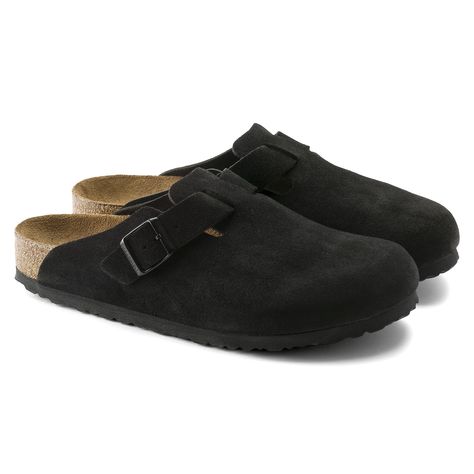 Boston Soft Footbed Suede Leather Black | BIRKENSTOCK Black Birkenstock Clogs, Boston Birkenstock, Boston Soft Footbed, Gold Trainers, Bob Chapeau, Birkenstock Clogs, Black Birkenstock, Boston Clogs, Black Clogs