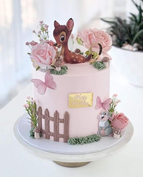 Woodland Fairy Cake, Bambi Cake, November Baby Shower, Rodjendanske Torte, Deer Cakes, Bambi Baby, Baby Shower Theme Decorations, Baby Shower Deco, Disney Baby Shower