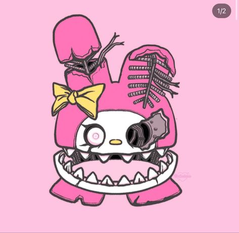 My Melody Tattoo Ideas, Fnaf Tattoo Ideas, Scary Hello Kitty, Scary Kawaii, Fnaf Tattoo, Hello Kitty Zombie, Christmas Drawing Ideas, My Melody Kuromi, Sanrio My Melody