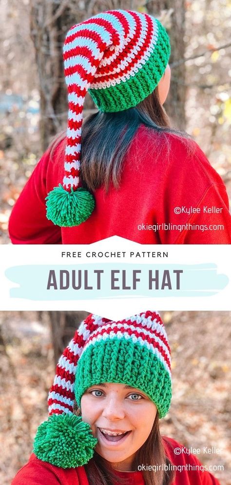 Crochet Kids Christmas Hats, Crochet Baby Elf Hat, Crochet Cindy Lou Who Hat, Elf Hats Crochet, Free Elf Hat Crochet Pattern, Crochet Elf Hat Pattern Free Kids, Briana K Designs Crochet, Elf Hat Crochet Pattern Free, Santa Hat Crochet Pattern Free