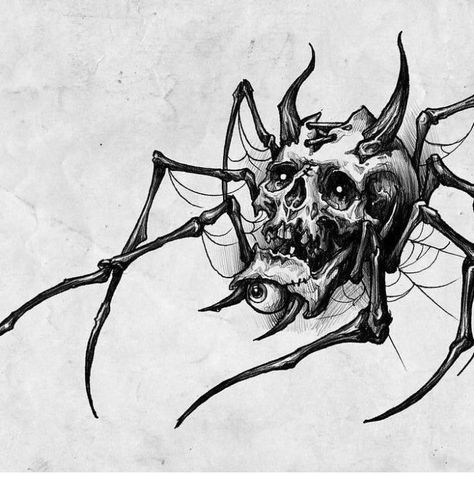 Wörter Tattoos, Gothic Tattoos, Spider Skull, Animal Tattoo Ideas, Bug Tattoo, Scary Tattoos, Skull Art Drawing, Spider Tattoo, Creepy Tattoos