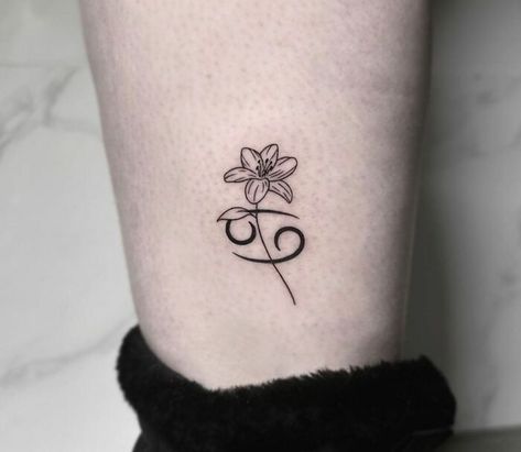 Minimalist Cancerian Tattoo, Cancerian Tattoo Zodiac Signs, Zodiac Tattoo Designs, Aries Zodiac Tattoos, Scorpio Zodiac Tattoos, Stingray Tattoo, Leo Zodiac Tattoos, Horoscope Tattoos, Ankle Tattoos For Women