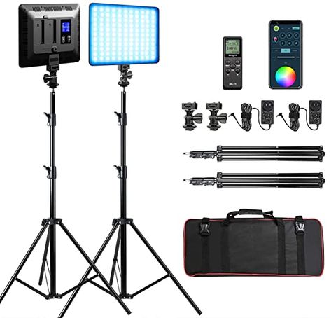 Amazon.com : RGB LED Video Light, Photography Video Lighting kit with APP/Remote Control, 2 Packs Led Panel Light with Stand for Video Recording YouTube Studio CRI 95/ 2500K-8500K/ RGB Colors/ 29 Scenes : Camera & Photo Led Studio, Smartphone Gadget, Studio Lights, Panel Light, Led Video, Led Panel Light, Lighting Equipment, Video Lighting, Video Recording