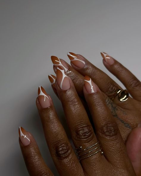 🫶🏾🥰 thanks for today Almond Halloween Nail Designs Simple, Short Airbrush Nail Designs, Nail Design Inspo 2024, Unique Nails Acrylic, Matt Nails Design, Two Tone French Tip Nails, Short Almond Nail Designs, 2025 Nails, Stiletto Nail Designs