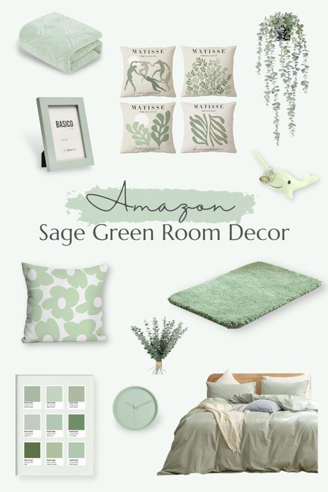 Shop recommended products from Keltie on www.amazon.ca. Learn more about Keltie's favourite products. Green Sage Room Aesthetic, Sage Themed Bedroom, Room Ideas Aesthetic Green Boho, Room Inspo Sage Green Walls, Aesthetic Bedroom Ideas Sage Green, Room Ideas Grey And Green, Green Decor Bedroom Room Ideas, Room Inspo Aesthetic Green And Pink, Pastel Green And White Bedroom