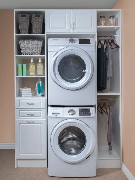 Get Your Dream Laundry Room in Maple Valley, WA Laundry Room Closet Stackable, Stacked Washer Dryer Laundry Room Small Modern, Stack Laundry Closet, Small Laundry Room Ideas Stackable Diy, Washer Dryer Laundry Room, Stacked Laundry, Custom Laundry Room, Stacked Laundry Room, Laundry Room Ideas Small Space