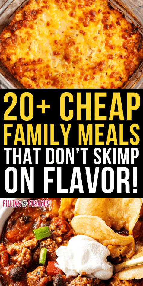 Looking for cheap family meals that taste amazing? Don't miss out on these 20+ affordable family meals that don't skimp on flavor! Choose from a variety of recipes like King Ranch Casserole, Pizza Casserole, Sheet Pan Chicken and Veggies, White Chicken Chili, and more. Affordable Family Meals, Meatball Pasta Casserole, Buffalo Chicken Bake, Meals For A Family, Sheet Pan Chicken And Veggies, Deep Dish Pizza Casserole, Casserole Pizza, Pan Chicken And Veggies, Cheap Casserole Recipes