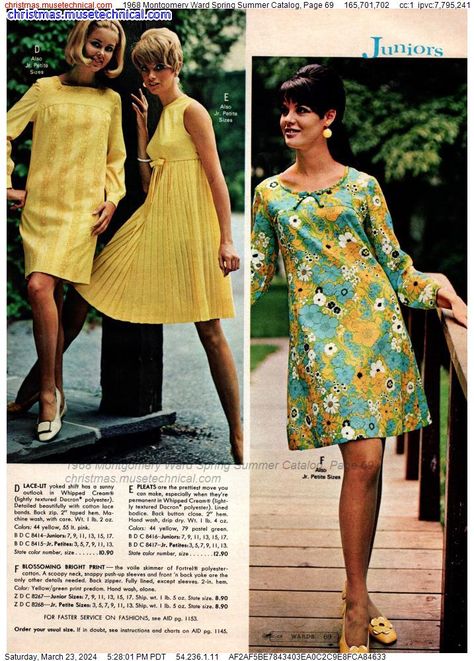 1968 Montgomery Ward Spring Summer Catalog, Page 69 - Catalogs & Wishbooks 60s Dress Up, 1968 Fashion, Vintage Dress Outfit, Late 60s Fashion, 60s Fashion Dresses, 1960s Dresses, 1960 Fashion, 1960s Outfits, 60s 70s Fashion