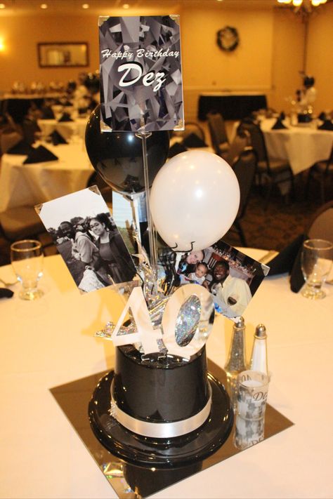 Male Party Decorations Birthdays, 50 Th Birthday Centerpieces, Diy Centerpieces For 50th Birthday Party, Male Party Decorations Centerpiece Ideas, Mens Table Centerpieces, 80th Birthday Party Centerpieces For Men, Mens Birthday Centerpieces For Men, Masculine Birthday Centerpiece Ideas, 21st Birthday Table Centerpieces